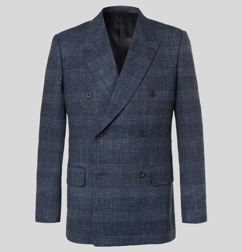 Harry's Navy Double Breasted Checked Wool Blend Blazer